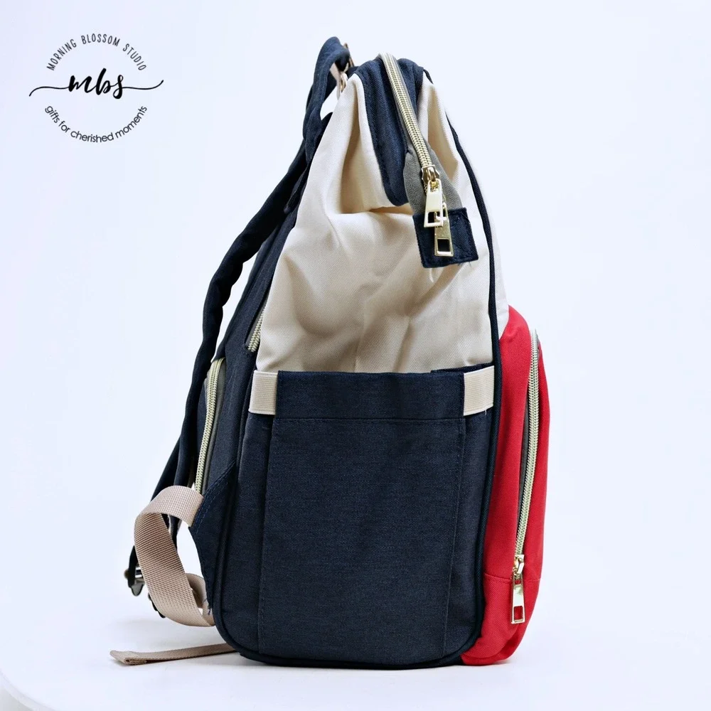NWOT Naibei Multi-Function Colorblock Diaper Bag Backpack Red Navy Cream